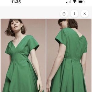 Anthropologie Green V-Neck Midi Dress